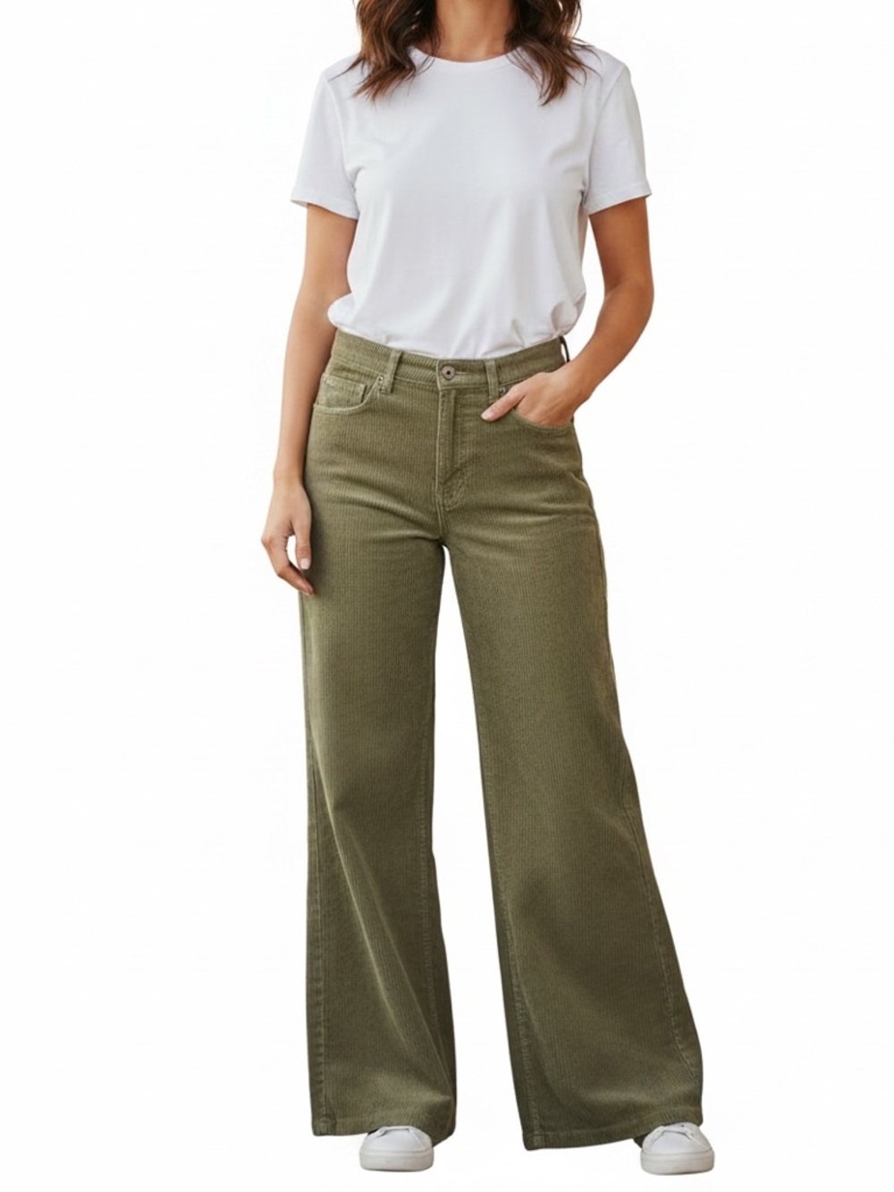 Reformation Jeans Cary High Rise Slouchy Wide Leg Corduroy Pant Dark Olive 27
